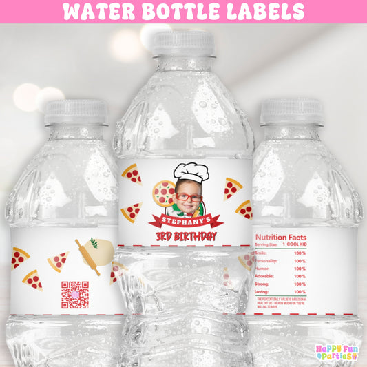 Personalized Pizza Water Bottle Labels | Custom Pizza Party Drink Decor