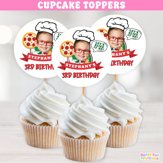 Personalized Pizza Party Cupcake Toppers | Custom Birthday Decorations