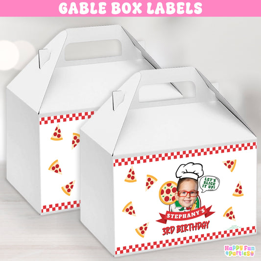 Personalized Pizza Party Gable Box Sticker Labels | Custom Birthday Favors