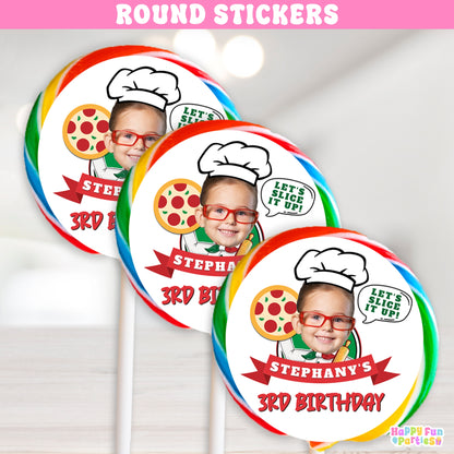 Personalized Pizza Birthday Lollipop Stickers | Custom Party Favors