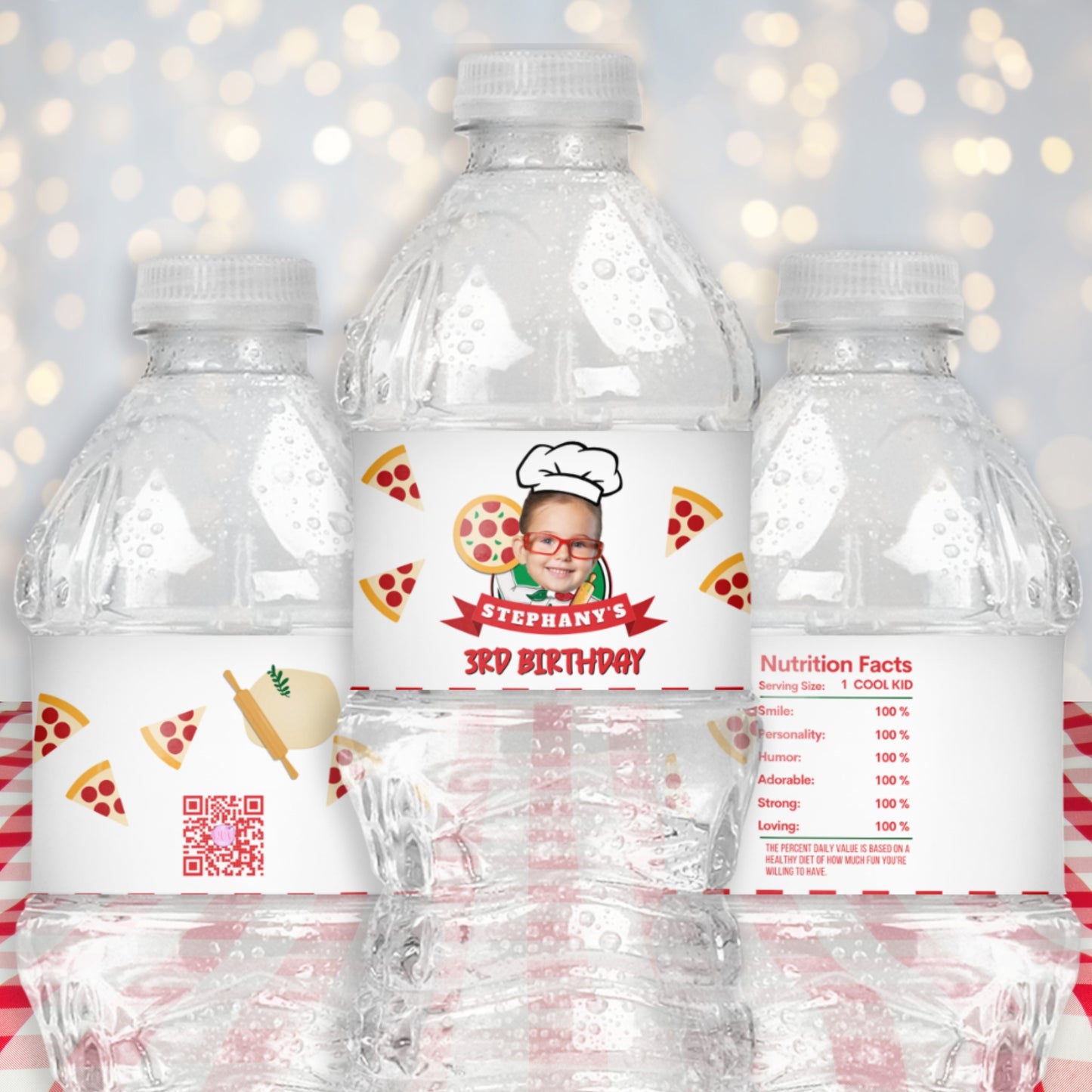 Personalized Pizza Water Bottle Labels | Custom Pizza Party Drink Decor