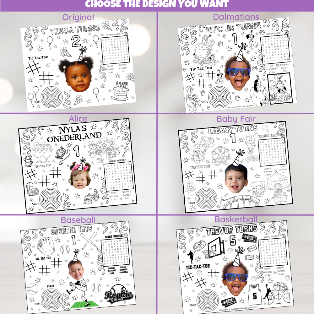 DIGITAL Personalized Coloring Placemat | Printable Kids Activity | Party Placemats For Birthdays Table Setup