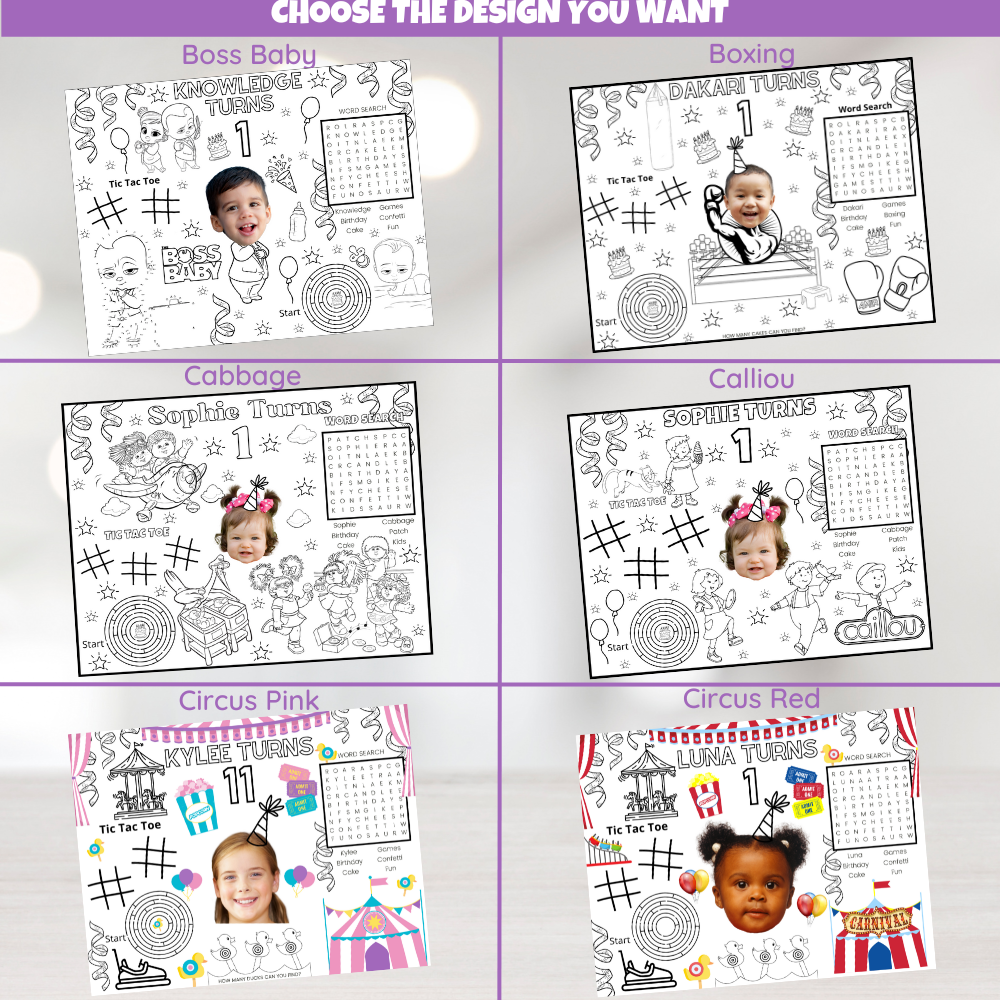 DIGITAL Personalized Coloring Placemat | Printable Kids Activity | Party Placemats For Birthdays Table Setup