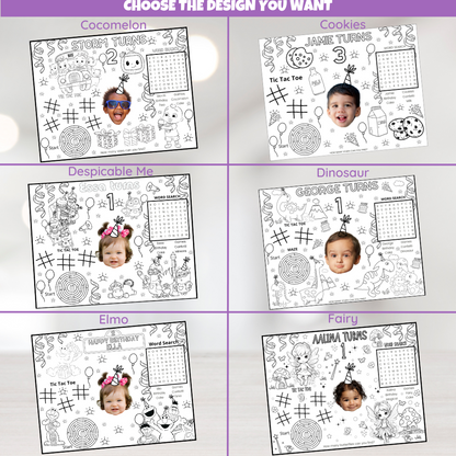 DIGITAL Personalized Coloring Placemat | Printable Kids Activity | Party Placemats For Birthdays Table Setup