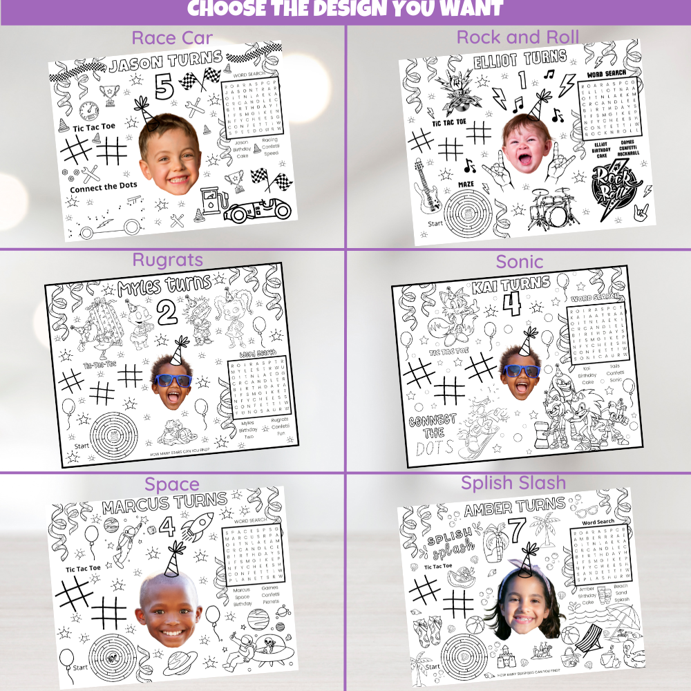 DIGITAL Personalized Coloring Placemat | Printable Kids Activity | Party Placemats For Birthdays Table Setup