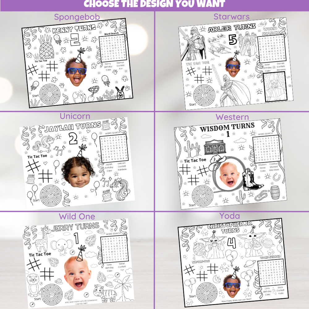 DIGITAL Personalized Coloring Placemat | Printable Kids Activity | Party Placemats For Birthdays Table Setup