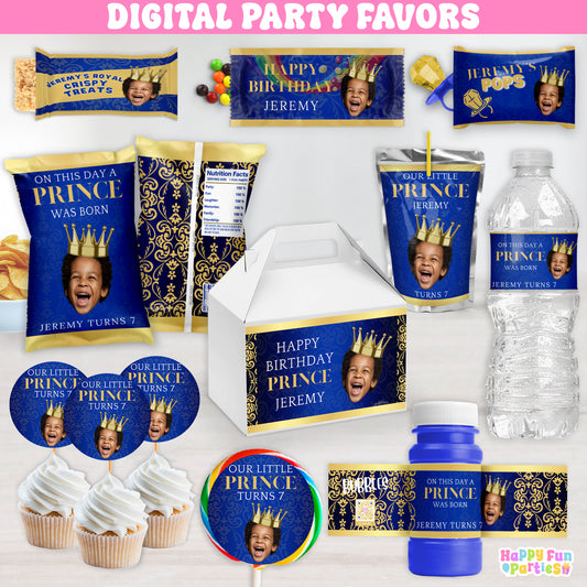 Digital Prince Party Favors | Printable Snack Bags, Labels & Decorations