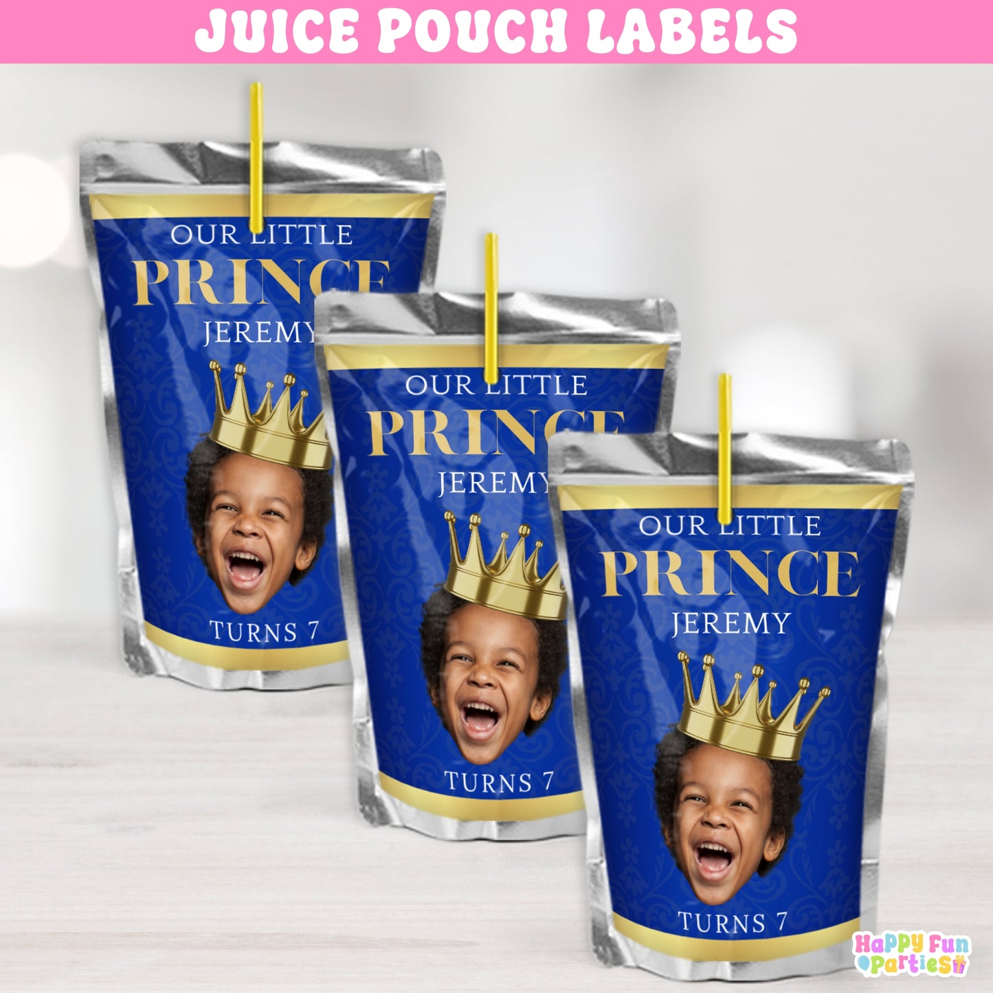 Custom Prince Juice Labels | Personalized Royal Birthday Drink Stickers