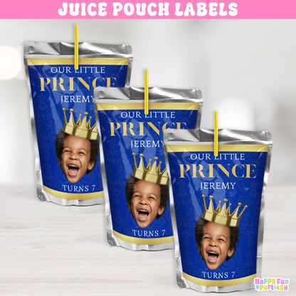 Custom Prince Juice Labels | Personalized Royal Birthday Drink Stickers