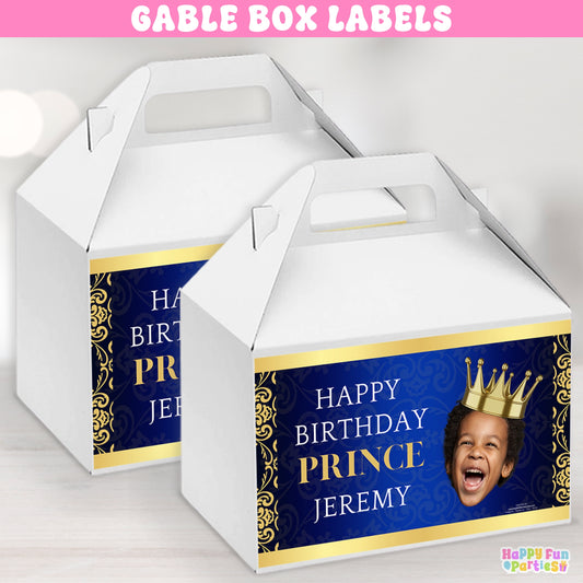 Royal Gable Box Labels | Personalized Prince Favor Stickers