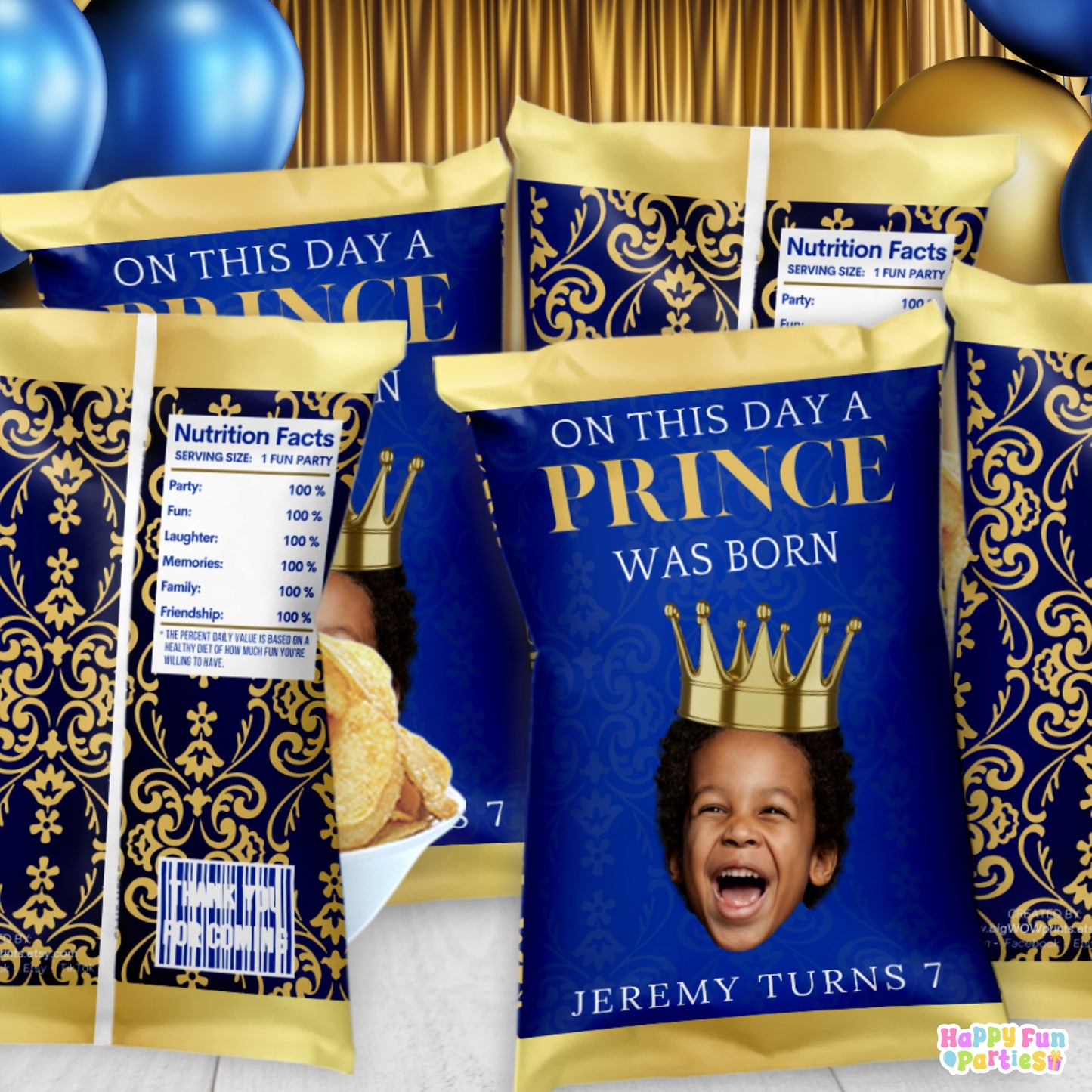 Personalized Royal Prince Snack Bags | Custom Elegant Party Favor