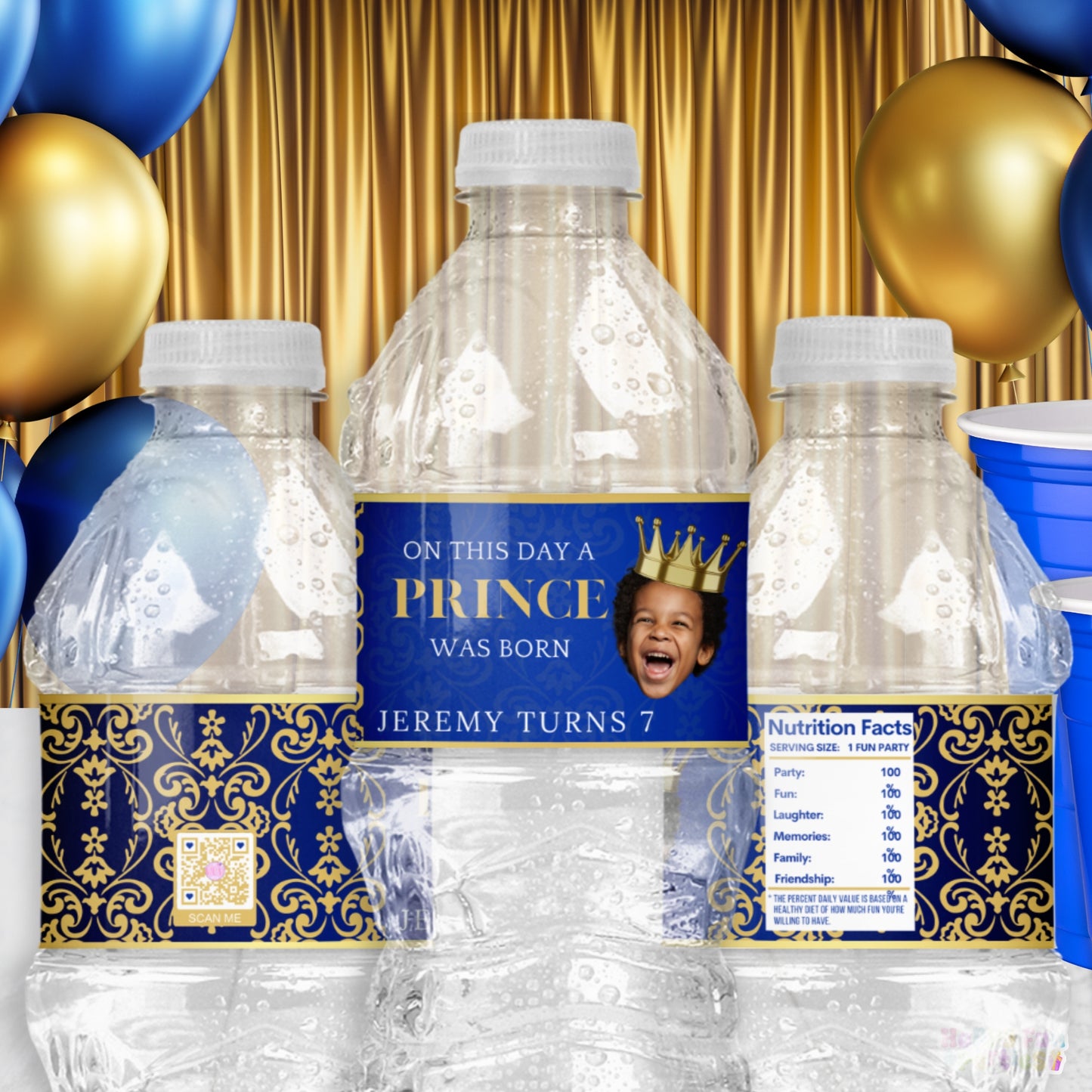 Elegant Royal Water Bottle Labels | Personalized Prince Party Stickers