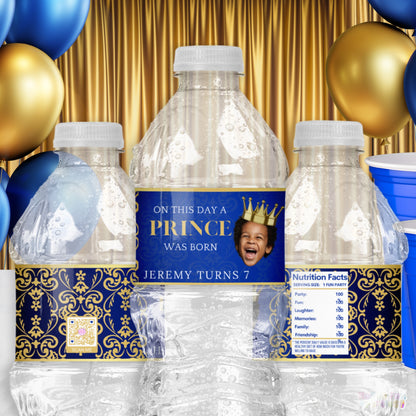 Elegant Royal Water Bottle Labels | Personalized Prince Party Stickers