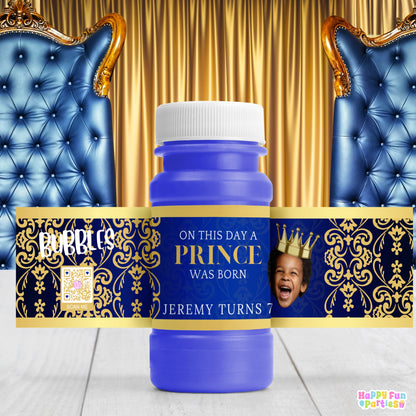 Personalized Royal Bubble Bottle Labels | Prince Party Stickers