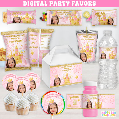 Personalized Princess Birthday Party Supplies | Pink And Gold Princess Party Favors | Digital Download