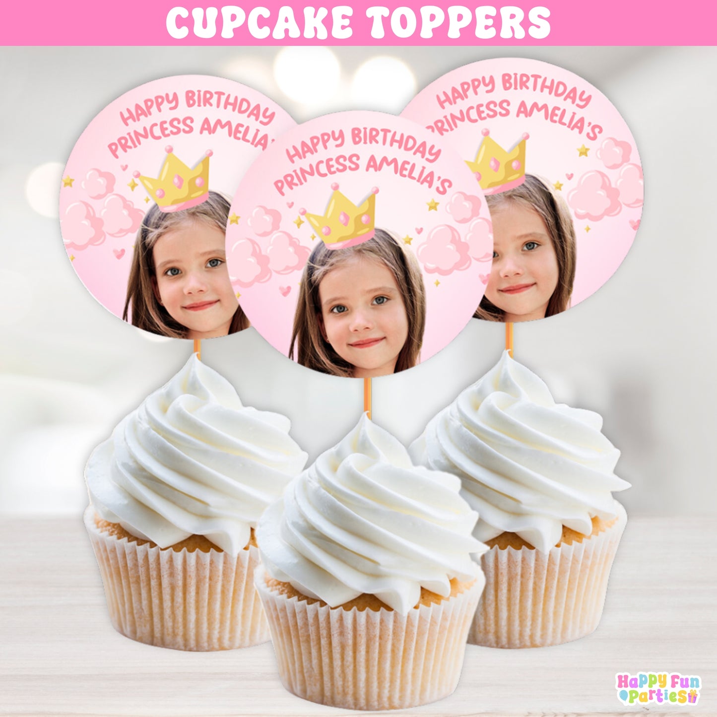 Magical Princess Cupcake Toppers | Personalized Pink & Gold Birthday Decorations