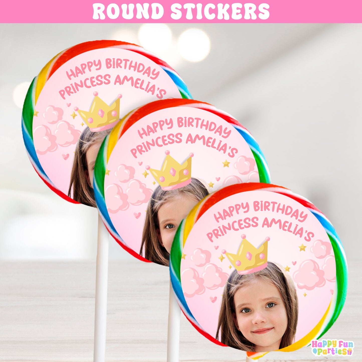 Personalized Princess Lollipop Labels | Custom Pink & Gold Castle Party Favors