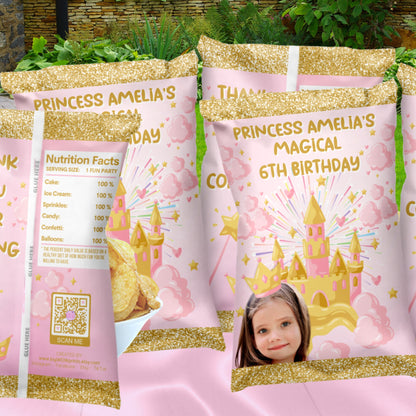 Personalized Princess Birthday Party Supplies | Pink And Gold Princess Party Favors | Digital Download