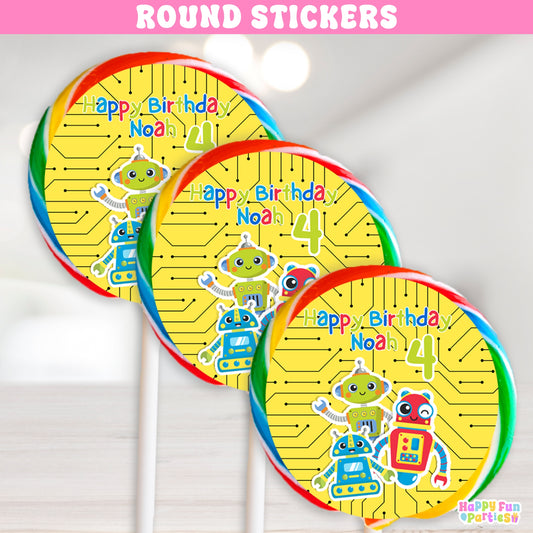 Personalized Robot Stickers | Custom Futuristic Party Favor Labels