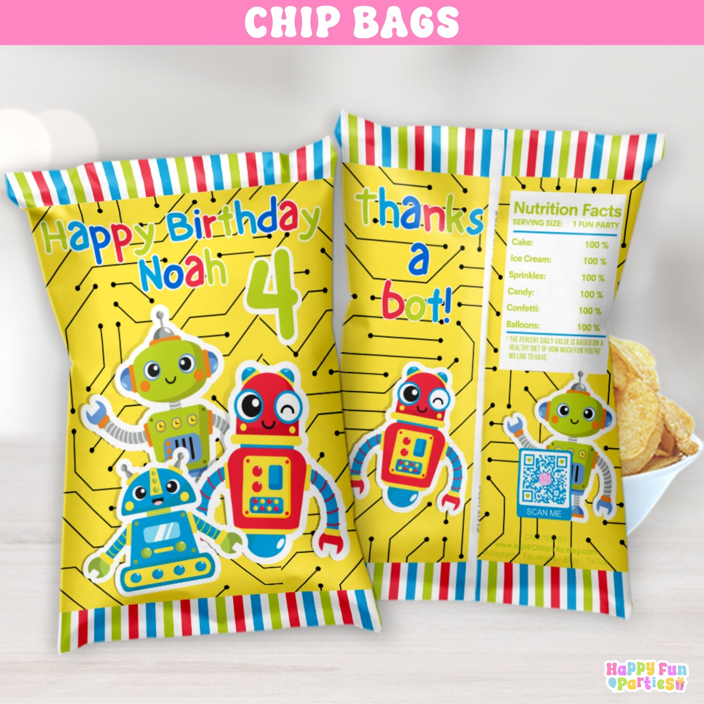 Personalized Robot Snack Bags | Custom Futuristic Party Favor