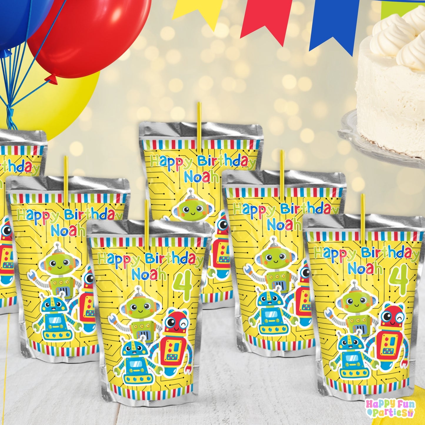 Custom Robot Juice Labels | Personalized Tech-Themed Birthday Drink Stickers