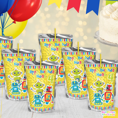 Custom Robot Juice Labels | Personalized Tech-Themed Birthday Drink Stickers