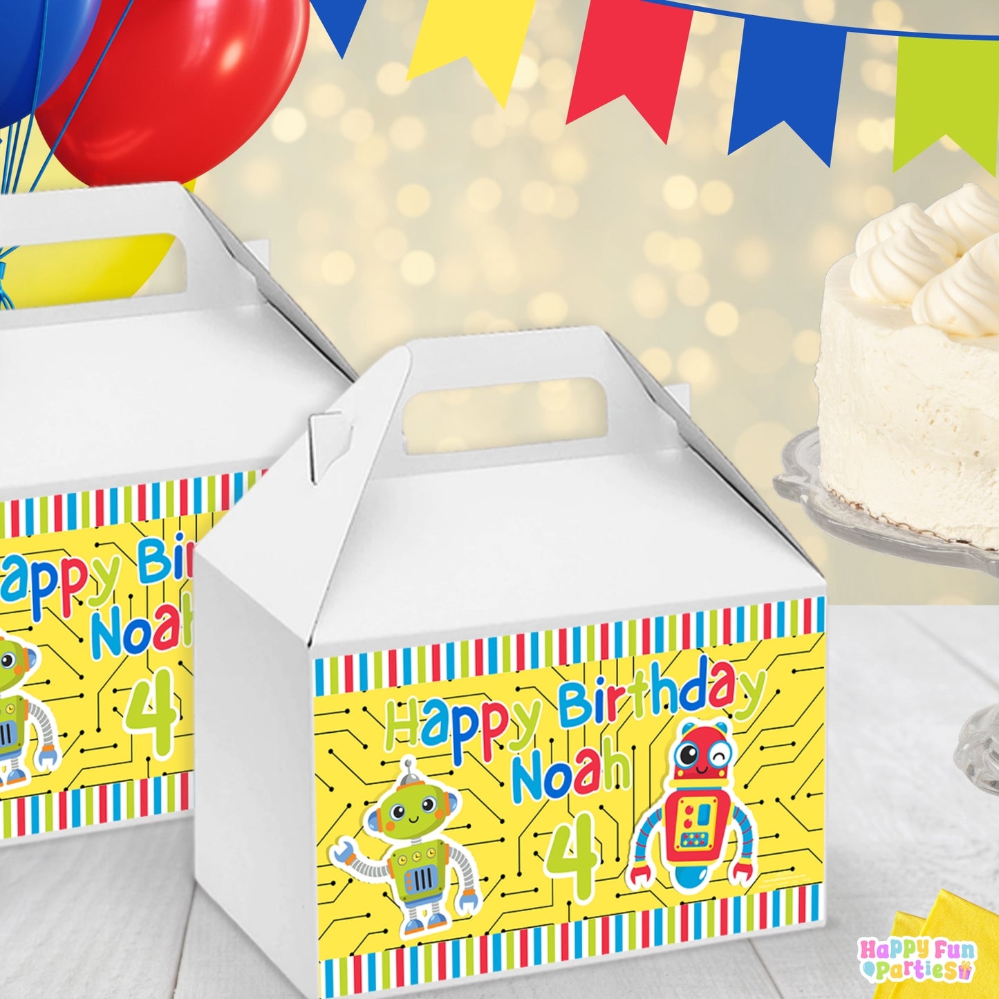 Digital Robot Party Favors | Printable Snack Bags, Labels & Decorations