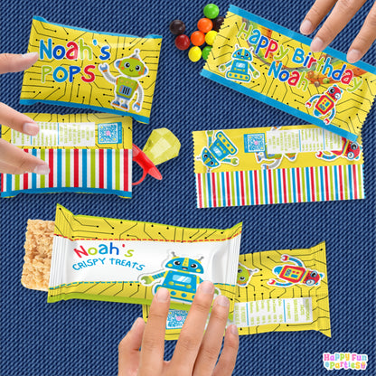 Digital Robot Party Favors | Printable Snack Bags, Labels & Decorations