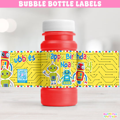 Personalized Robot Bubble Bottle Labels | Futuristic Party Stickers