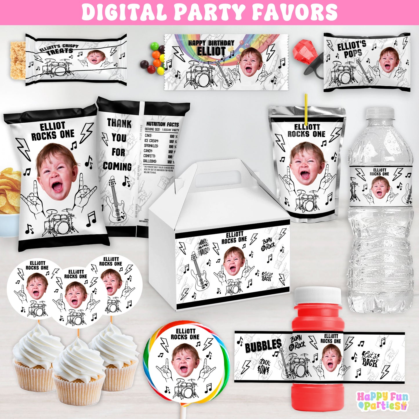 Personalized Rock And Roll Party Favors | Rock Star Music Party Supplies | Digital Download