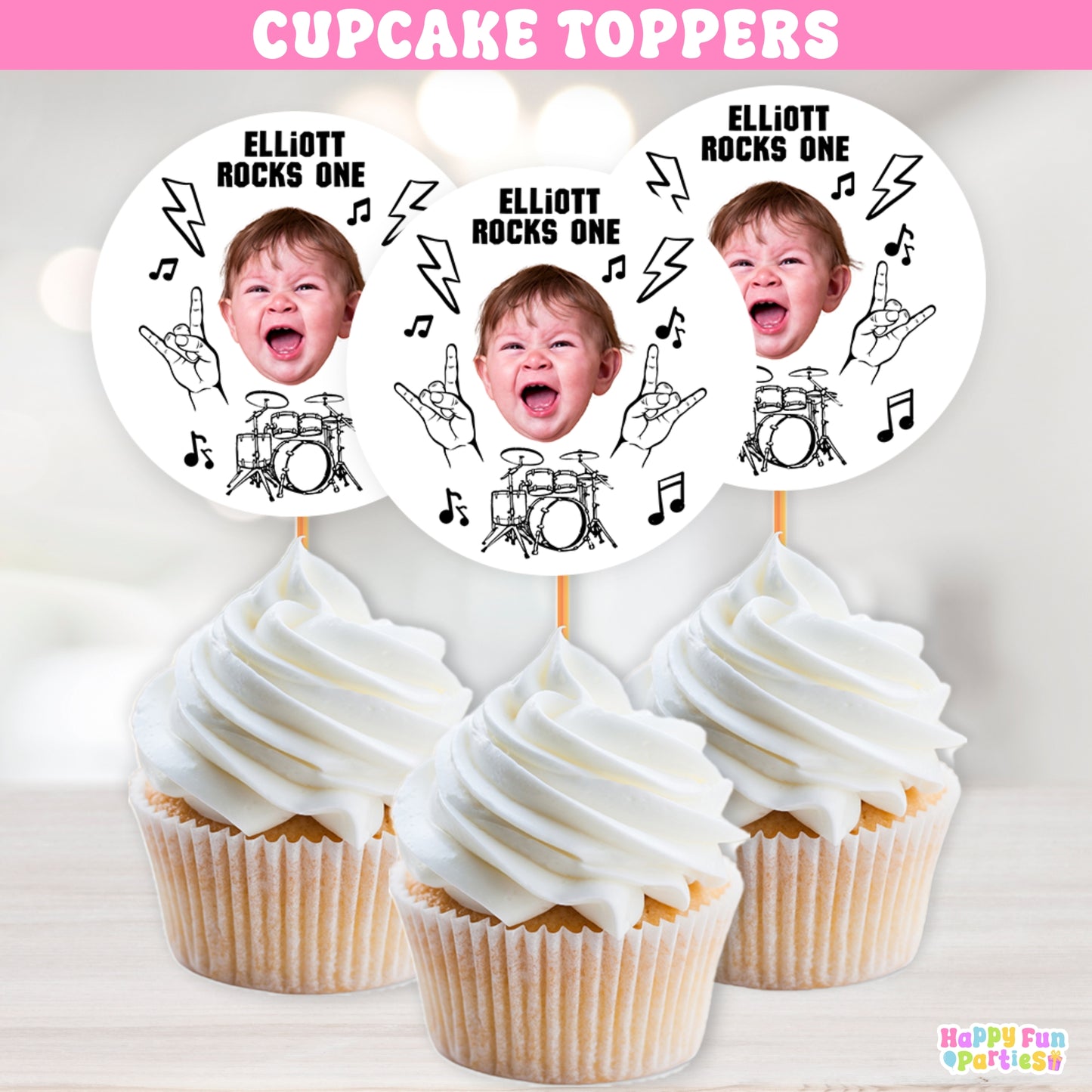 Rock and Roll Cupcake Toppers | Born to Rock 2nd Birthday Party Decor