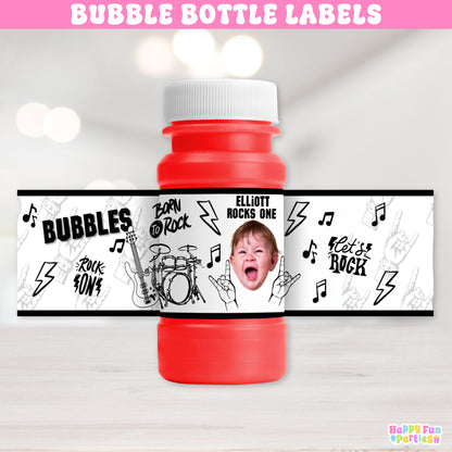 Rock and Roll Bubble Bottle Labels | Born to Rock 2nd Birthday Favors