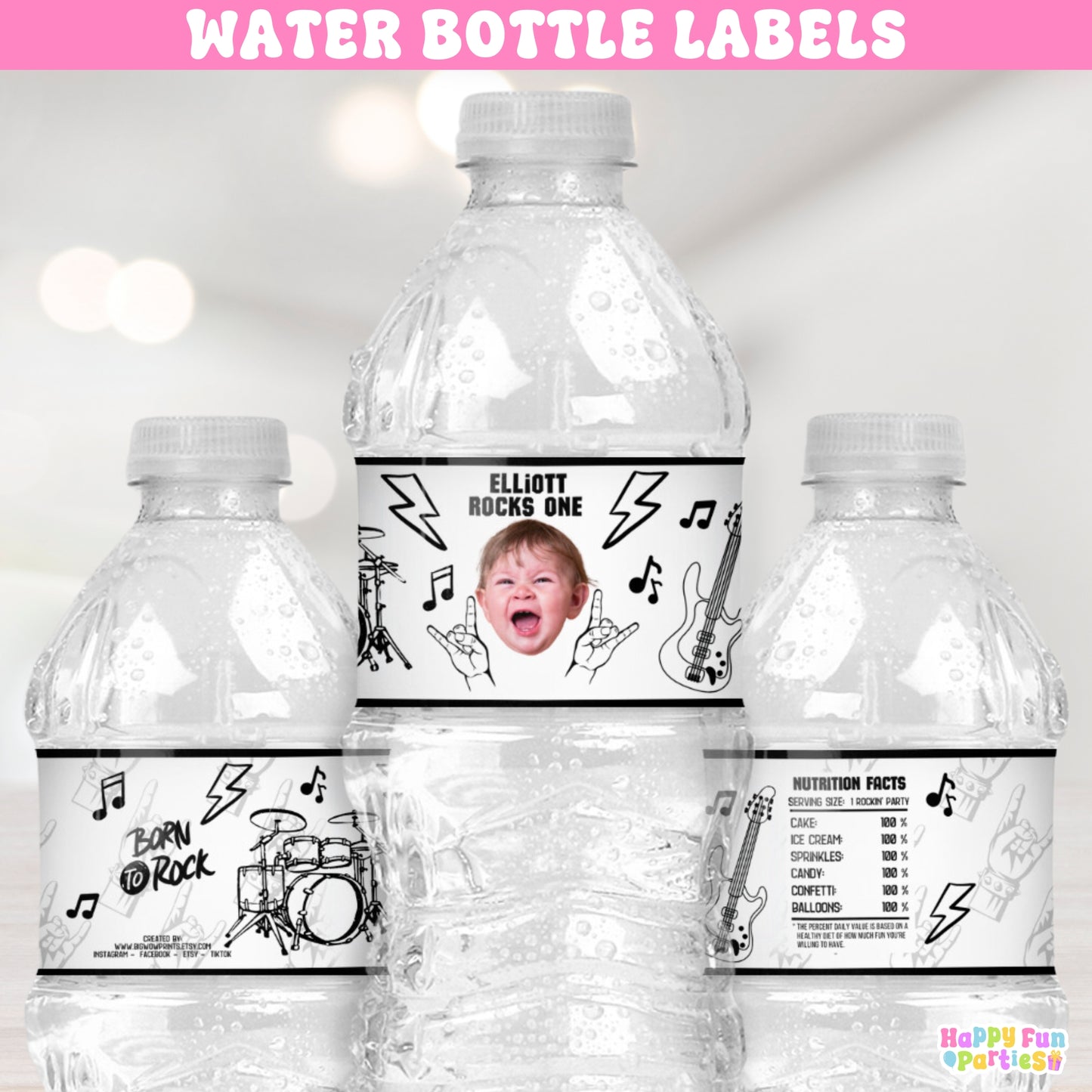 Personalized Rock and Roll Water Bottle Labels | Rockstar Party Favors