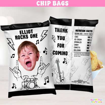 Personalized Rock and Roll Chip Bags | Born To Rock 1st 2nd Birthday Favors For Kids and Adults