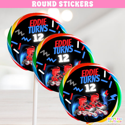 Roller Skates Party Favor Stickers | Personalized Round Labels for Gift Bags