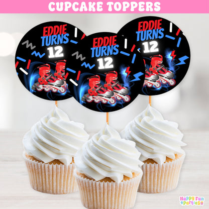 Roller Skates Cupcake Toppers | Personalized Neon Birthday Party Decorations