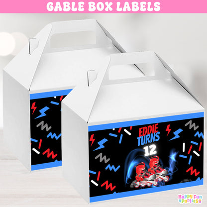 Roller Skate Favor Box Labels | Personalized Stickers for Gable Boxes