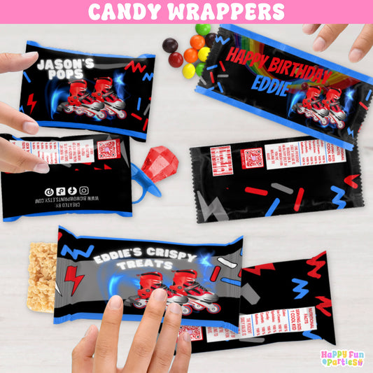 Roller Skate Candy Bar Wrappers | Personalized Party Treat Labels