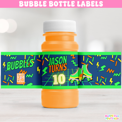 Personalized Glow Bubble Bottle Labels | Skating Party Stickers