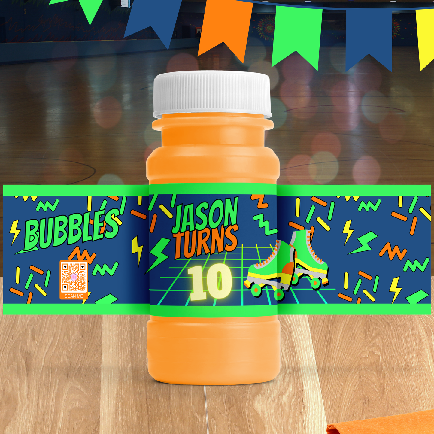 Personalized Glow Bubble Bottle Labels | Skating Party Stickers