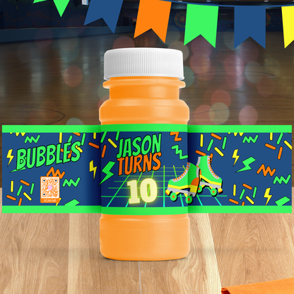 Personalized Glow Bubble Bottle Labels | Skating Party Stickers