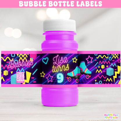 Personalized Glow Bubble Bottle Labels | Skating Party Stickers