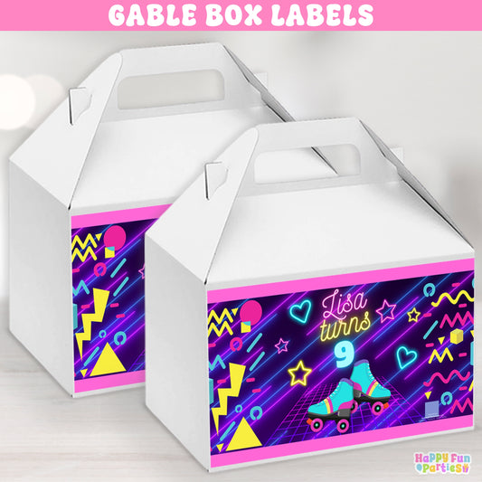 Retro Skating Gable Box Labels | Personalized Glow Favor Stickers