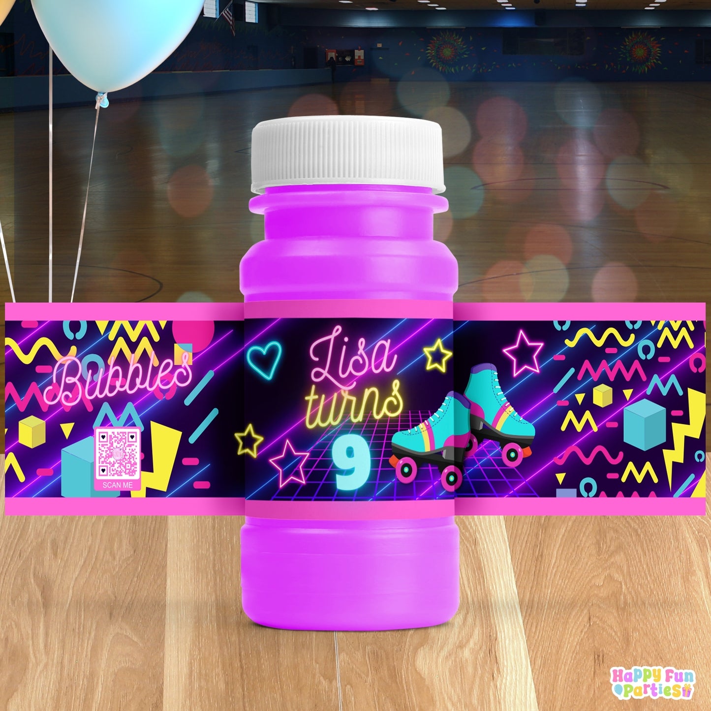 Personalized Glow Bubble Bottle Labels | Skating Party Stickers