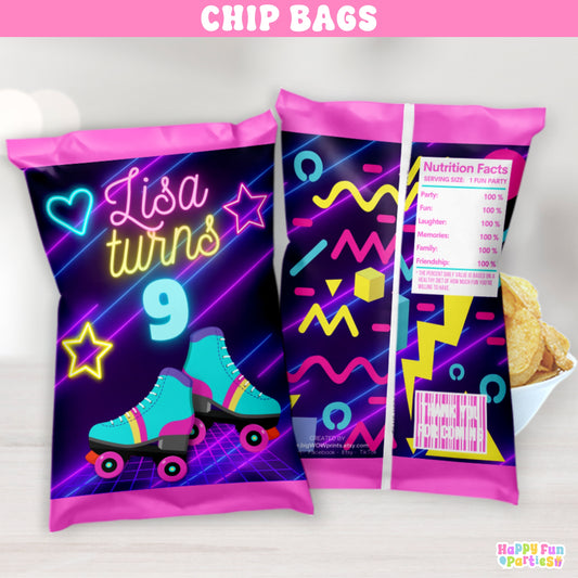 Personalized Retro Skating Snack Bags | Custom Glow Party Favor