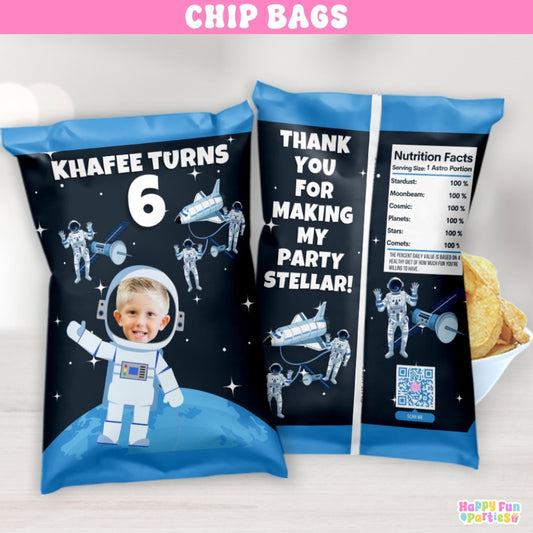 Personalized Outer Space Chip Bag Party Favors | Custom Astronaut Snack Wrappers for Kids’ Adults' Space Birthday