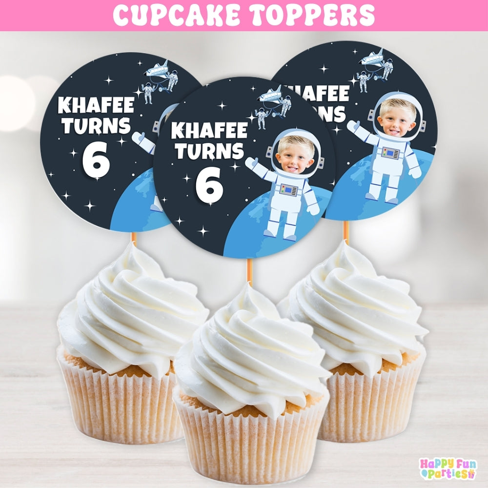 Personalized Outer Space Cupcake Toppers | Custom Astronaut Birthday Party Decorations