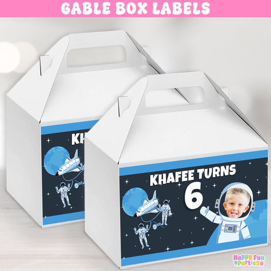 Personalized Outer Space Favor Box Labels | Custom Astronaut-Themed Party Gift Box Sticker