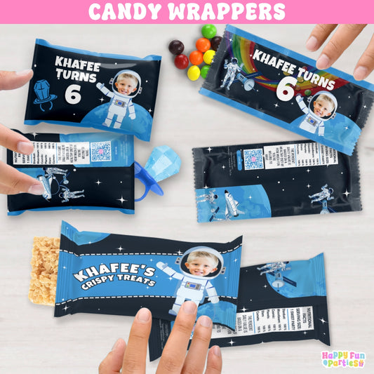 Personalized Outer Space Candy Bar Wrappers | Custom Astronaut Birthday Party Favors