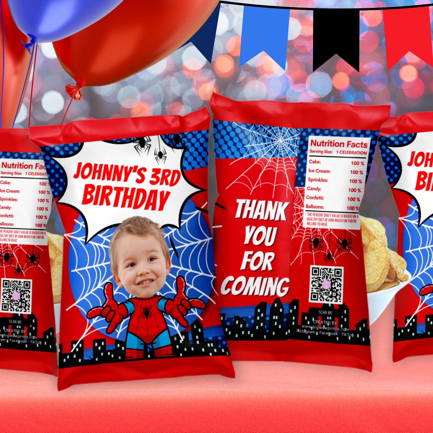 Personalized Spider Birthday Party Supplies | Hero Party Favors | Digital Download